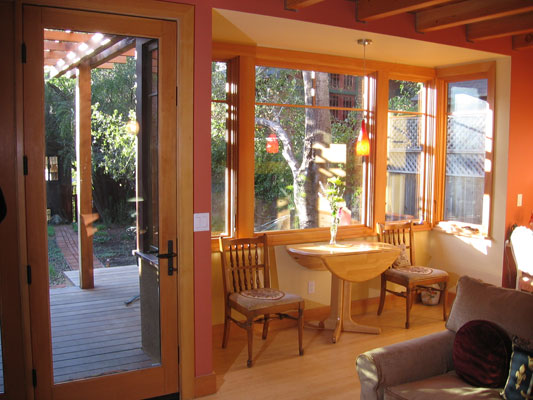 Entry and bay window which acts as a breakfast nook.