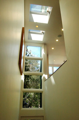 Skylights and clerestory windows in new stairway provide natural light.