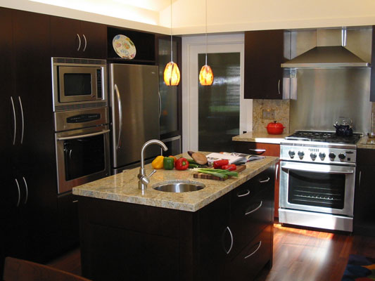 New custom kitchen with central island.